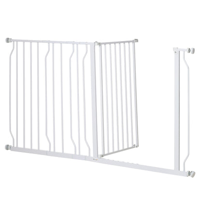 PawHut Dog Baby Gate Extra Wide Stairway Gate for Pet with Door, 76H x 75-145Wcm, White