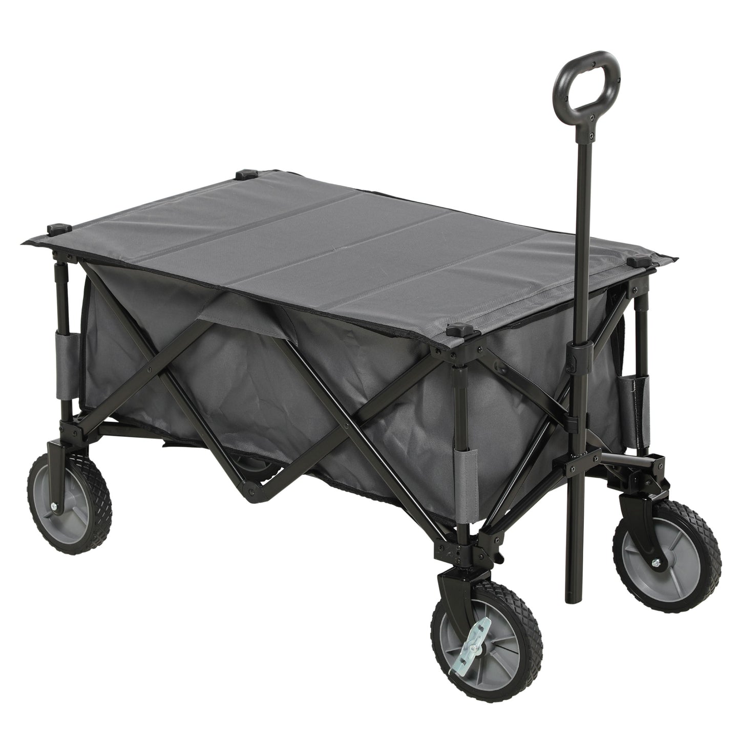 Outsunny Garden Trolley, Cargo Trailer on Wheels, Folding Collapsible Camping Trolley, Outdoor Utility Wagon, Dark Grey