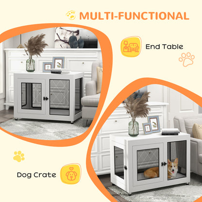 PawHut 2-in-1 Dog Cage & Side Table, with Two Doors, Cushion, for Large Dogs