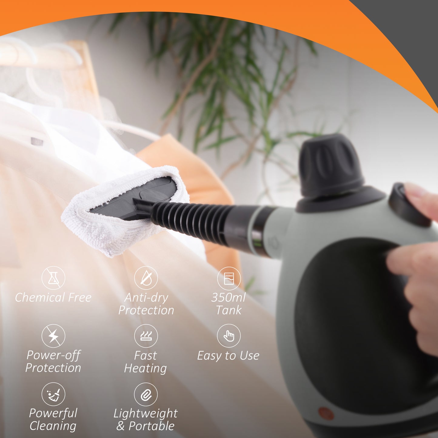 Handheld Steam Cleaner Chemical Free Cleaning Portable Multi Purpose Steamer With 9 Pieces Accessory Kit 1050W 350ML Tank - Grey