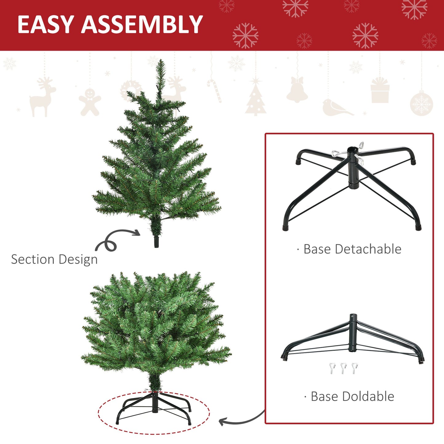 4 Feet Pre Lit Artificial Christmas Tree Warm White LED Light Holiday Home Decoration, Green