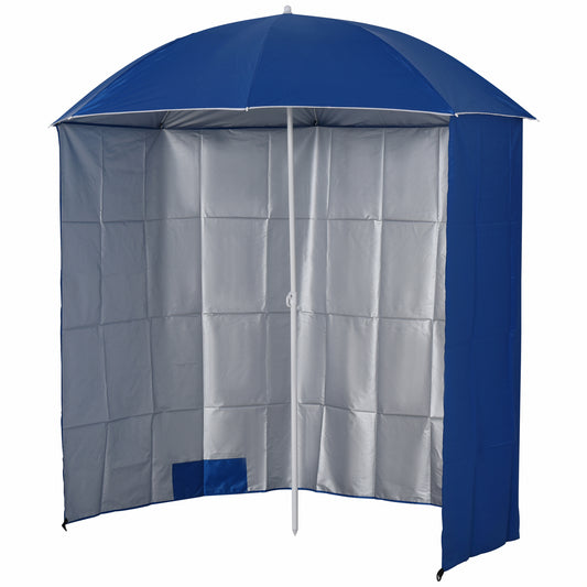 Outsunny 88" Arc 2.2M Fishing Umbrella Beach Parasol with Sides Brolly Shelter Canopy Shade with FREE Carry Bag Blue