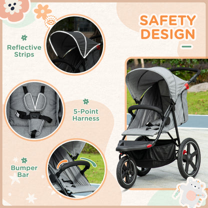 Foldable Three-Wheeler Baby Stroller w/ Canopy, Storage Basket - Grey