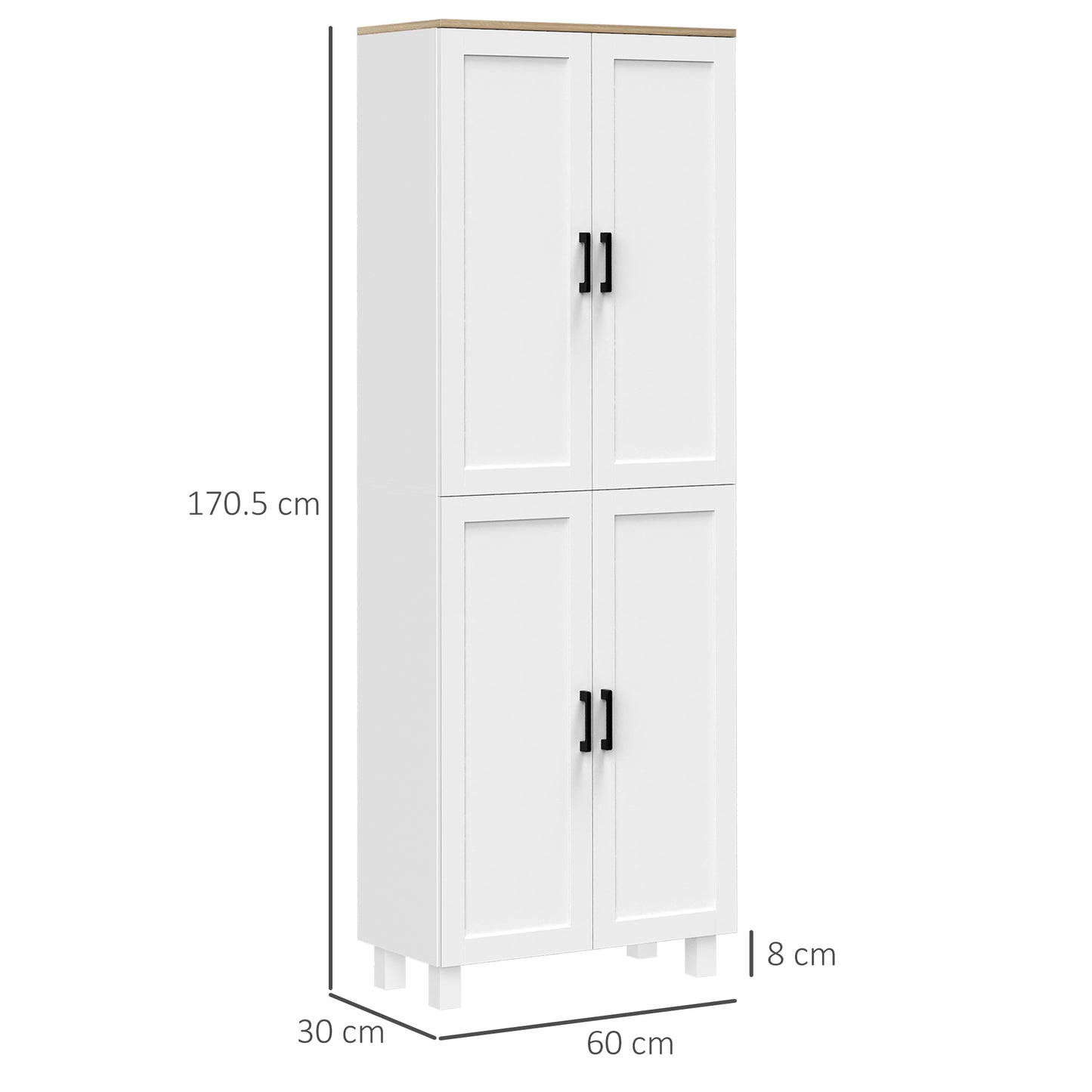 Freestanding Kitchen Cupboard, 4-Door Storage Cabinet Organizer with Adjustable Shelves, 170cm, White