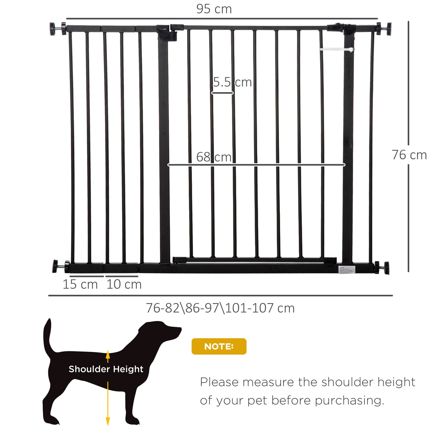 PawHut Dog Baby Gate Pet Safety Gate Stair Barrier Auto Close Door Adjustable 76 - 107 cm, Black