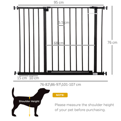 PawHut Dog Baby Gate Pet Safety Gate Stair Barrier Auto Close Door Adjustable 76 - 107 cm, Black