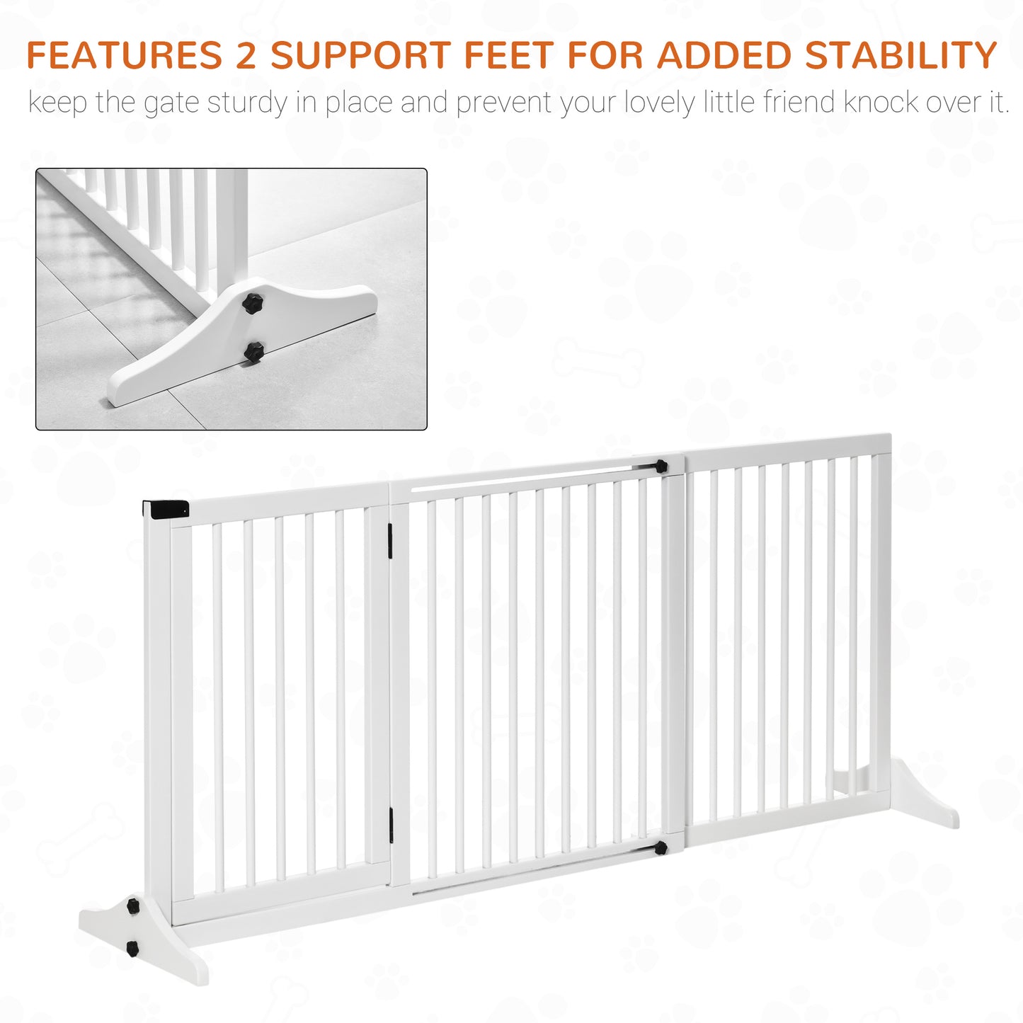 PawHut Adjustable Wooden Pet Baby Gate Freestanding Dog Barrier Fence Doorway 3 Panels Safety Gate w/ Lockable Door White 71H x 113-166W cm