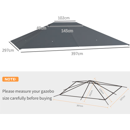 Outsunny 3 x 4m Gazebo Canopy Replacement Cover, Gazebo Roof Replacement (TOP COVER ONLY), Dark Grey