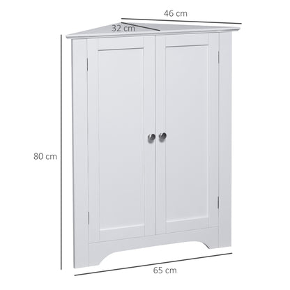 Kleankin Triangle Bathroom Cabinet, Corner Bathroom Storage Unit with Adjustable Shelf and Recessed Door, Free Standing, White