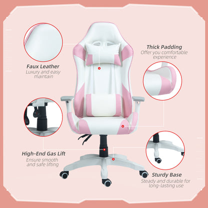 Gaming Racing Gamer Reclining Faux Leather Computer Chair W/ Headrest, Lumber Support, 3D Armrests, Adjustable Height, Swivel Wheels - Pink