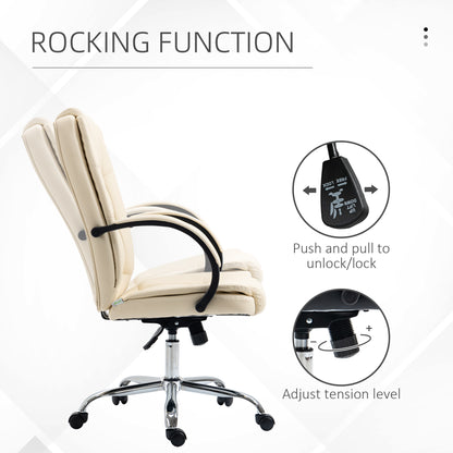 Vinsetto High Back Swivel Chair, PU Leather Executive Office Chair with Padded Armrests, Adjustable Height, Tilt Function, Beige