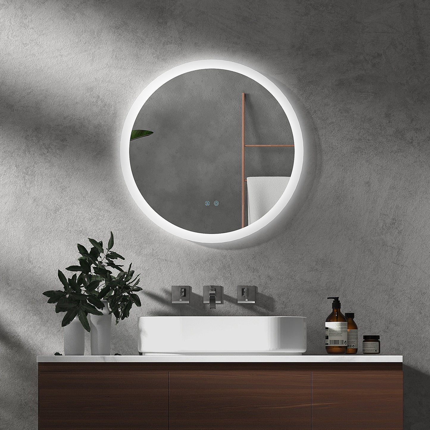 Kleankin Round Bathroom Mirror with LED Lights, 3 Temperature Colours, Defogging Film, Aluminium Frame, Hardwired, 60 x 60 cm