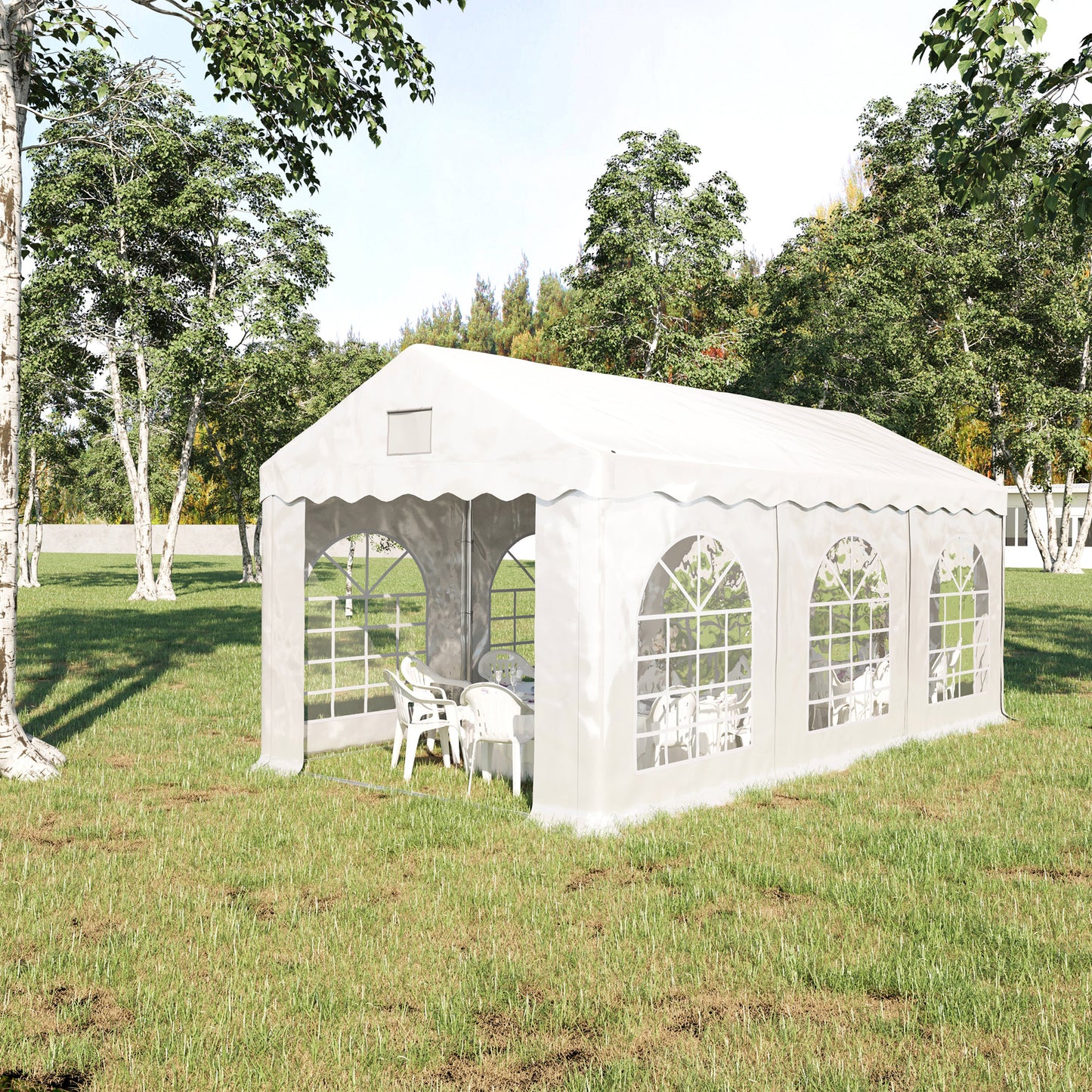 Outsunny 6 x 3 m Gazebo Canopy Party Tent with 4 Removable Side Walls and Windows for Outdoor Event, White