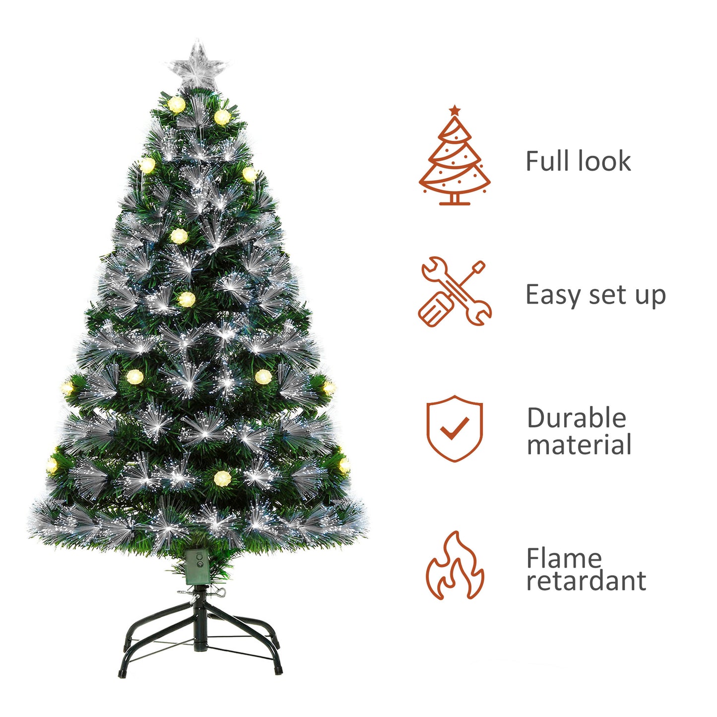 4ft White Light Artificial Christmas Tree w/ 130 LEDs Star Topper Tri-Base Full Bodied Seasonal Holiday Decoration Pre-Lit Home