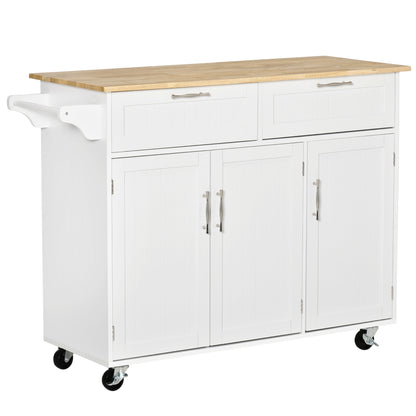 Kitchen Island Utility Cart, with 2 Storage Drawers & Cabinets for Dining Room, White