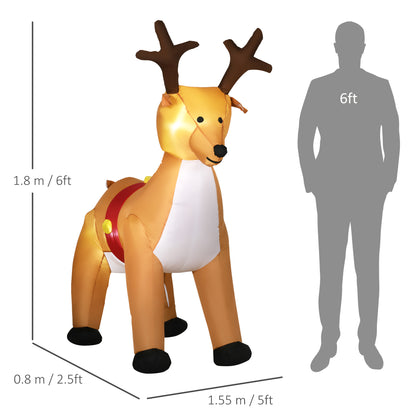 1.8m Christmas Inflatable Reindeer With LED Lights Deer Decoration Blow Up Decor for Holiday Outdoor