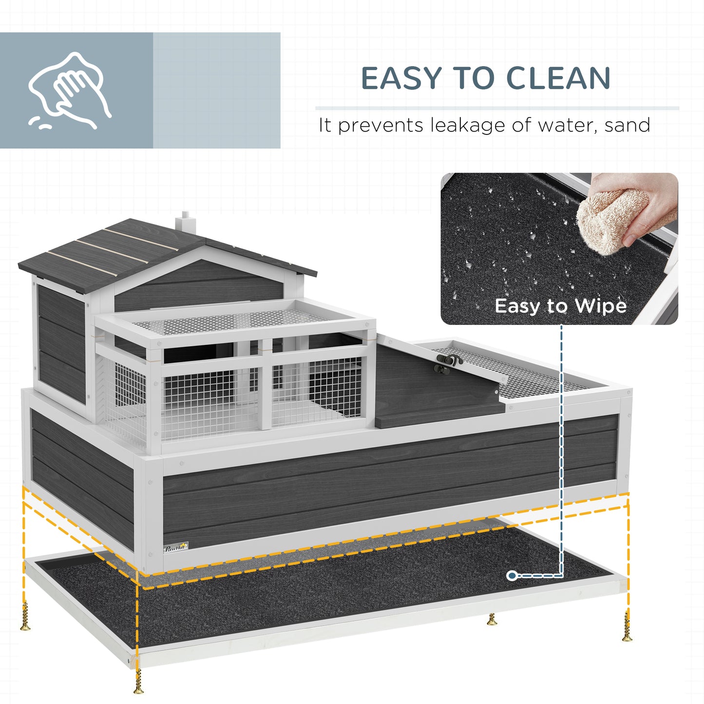 PawHut 3-Room Tortoise House Habitat w/ Balcony & 2 Stories, Wooden Tortoise Enclosure with Ladder, Tray, Openable Roof