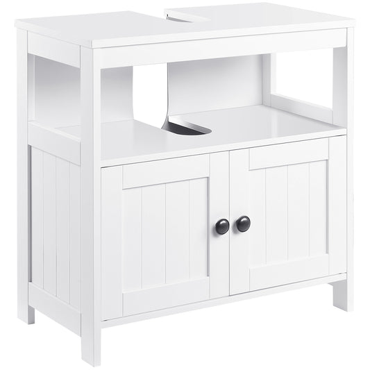 Kleankin Pedestal Under Sink Cabinet with Double Doors, Modern Bathroom Vanity Storage Unit with Shelves, White