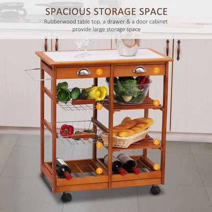 Wooden Kitchen Trolley Cart Drawers, 3 Shelves