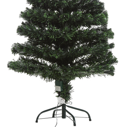 5ft Pre-Lit Fibre Optic Christmas Tree With Star Tree Topper, Solid Metal Base, 170 Branch Tips, 6 Colour LED Lights Home Decoration - Green