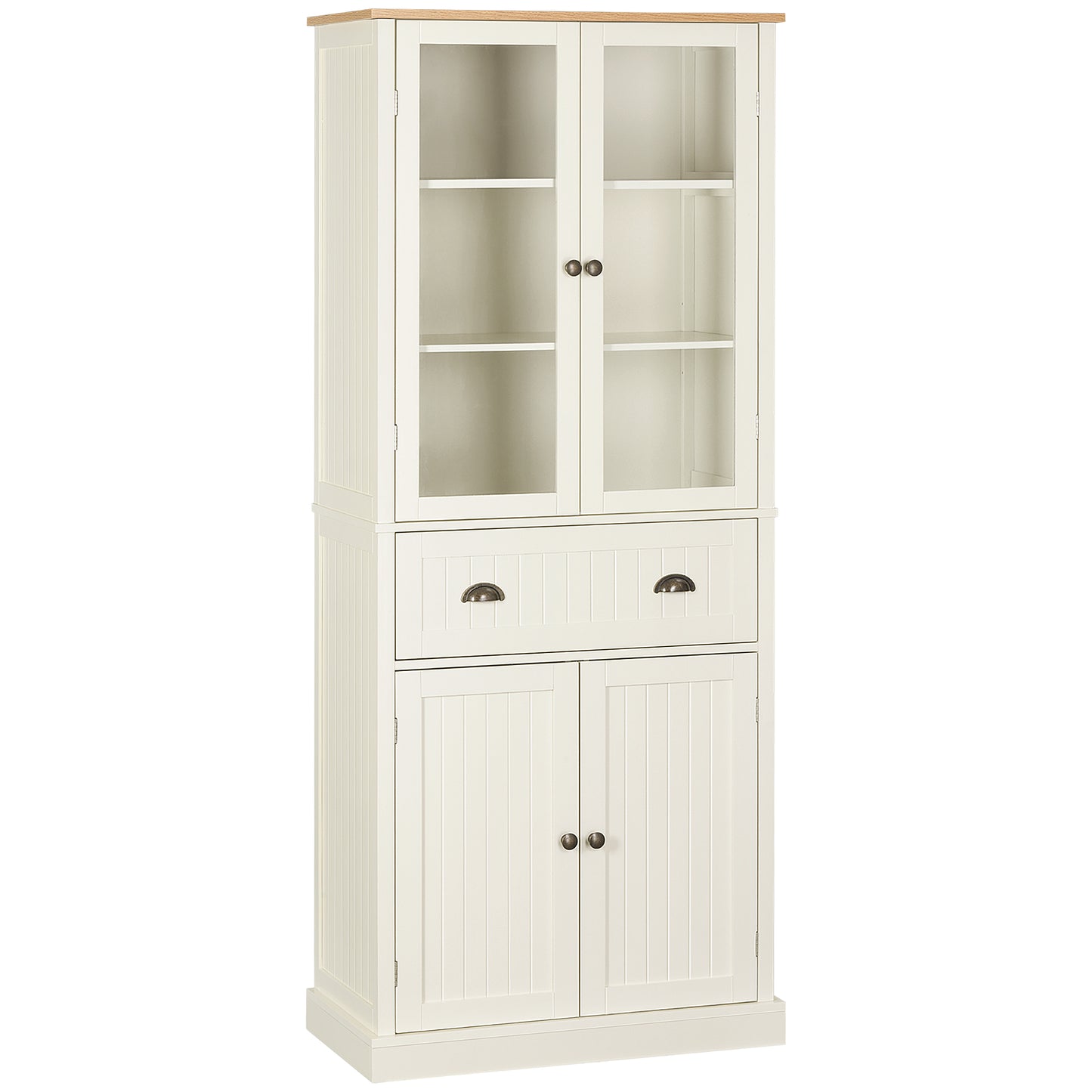 Freestanding Kitchen Cupboard, 5-tier Storage Cabinet with Adjustable Shelves and Drawer for Living Room, Dining Room, Cream White