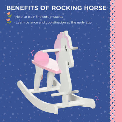 Kids Wooden Rocking Horse, Ride On Toy w/  Handlebar, Foot Pedal, Traditional Rocker Furniture for 1-3 Years, Pink