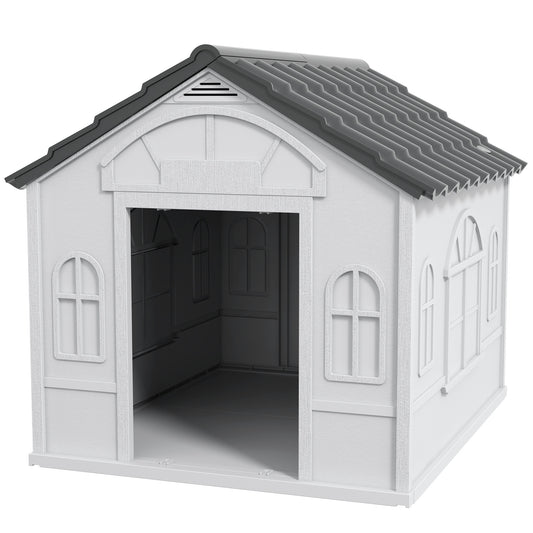 PawHut Plastic Weatherproof Dog House, Grey