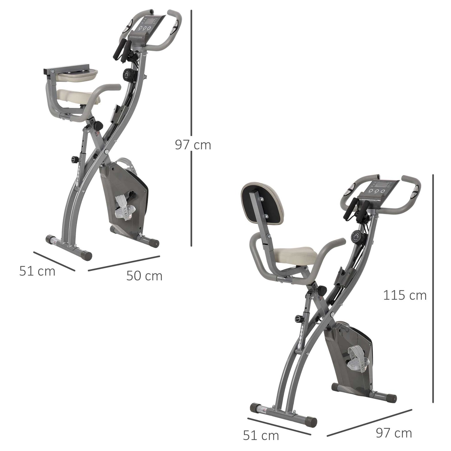 2-in-1 Foldable Exercise Bike Recumbent Stationary Bike 8-Level Adjustable Magnetic Resistance with Pulse Sensor LCD Display