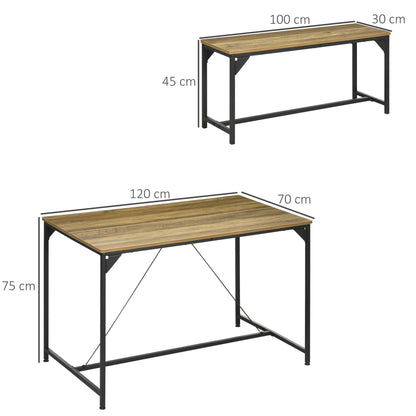 Retro Style Dining Table and Bench Set for 4, Kitchen Table with 2 Benches, Space Saving Dining Room Sets, Natural