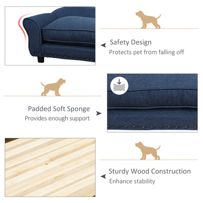 PawHut Dog Sofa For XS And S Size Dogs, Pet Chair Couch W/ Thick Sponge Padded Cushion, Kitten Lounge Bed With Washable Cover, Wooden Frame - Blue