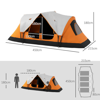 Outsunny Camping Tent for 6-8 Man with 2000mm Waterproof Rainfly and Carry Bag for Fishing Hiking Festival, Orange