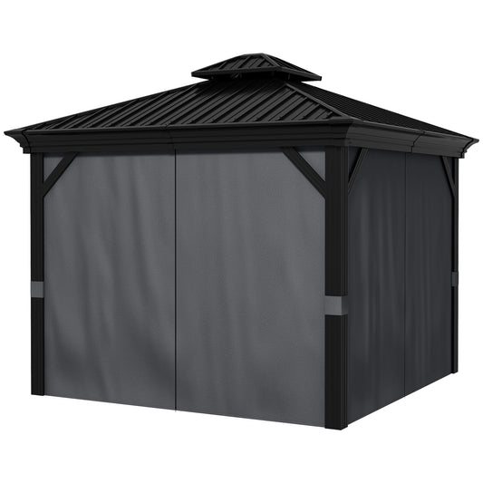 Outsunny 3 x 3.7m Outdoor Hardtop Gazebo Canopy Aluminum Frame with 2-Tier Roof & Mesh Netting Sidewalls for Patio, Dark Grey