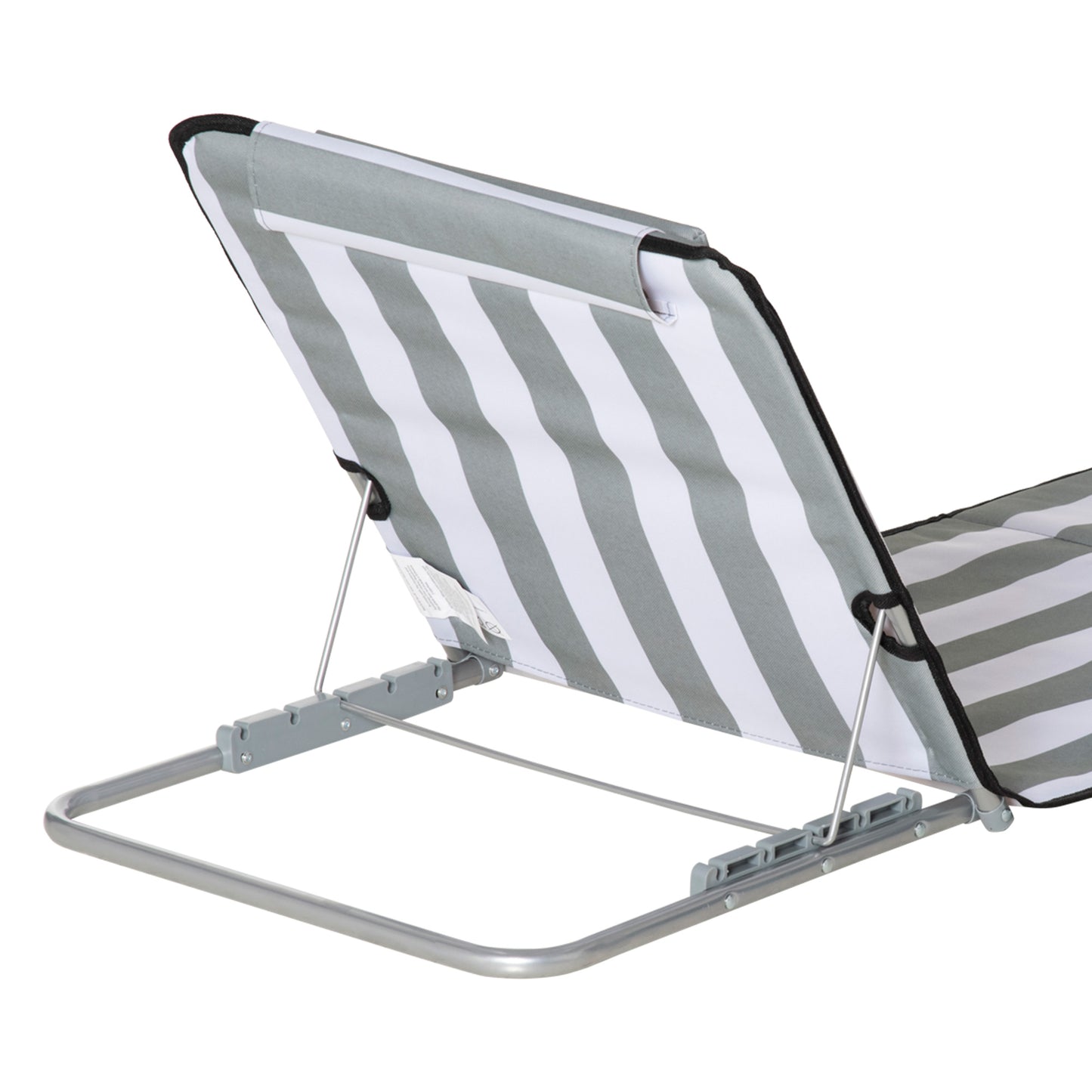 Outsunny Set of 2 Foldable Garden Beach Chair Mat Lightweight Outdoor Sun Lounger Seats Adjustable Back Metal Frame PE Fabric Head Pillow, Light Grey