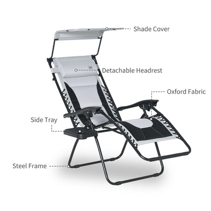 Outsunny Zero Gravity Lounger Chair, Folding Reclining Patio Chair with Shade Cover, Cup Holder and Headrest for Poolside, Camping, Grey