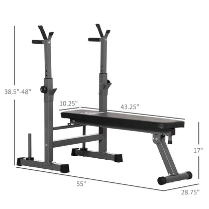 Adjustable Weight Bench, Foldable Bench Press with Barbell Rack and Dip Station for Home Gym, Strength Training Multiuse Workout Bench