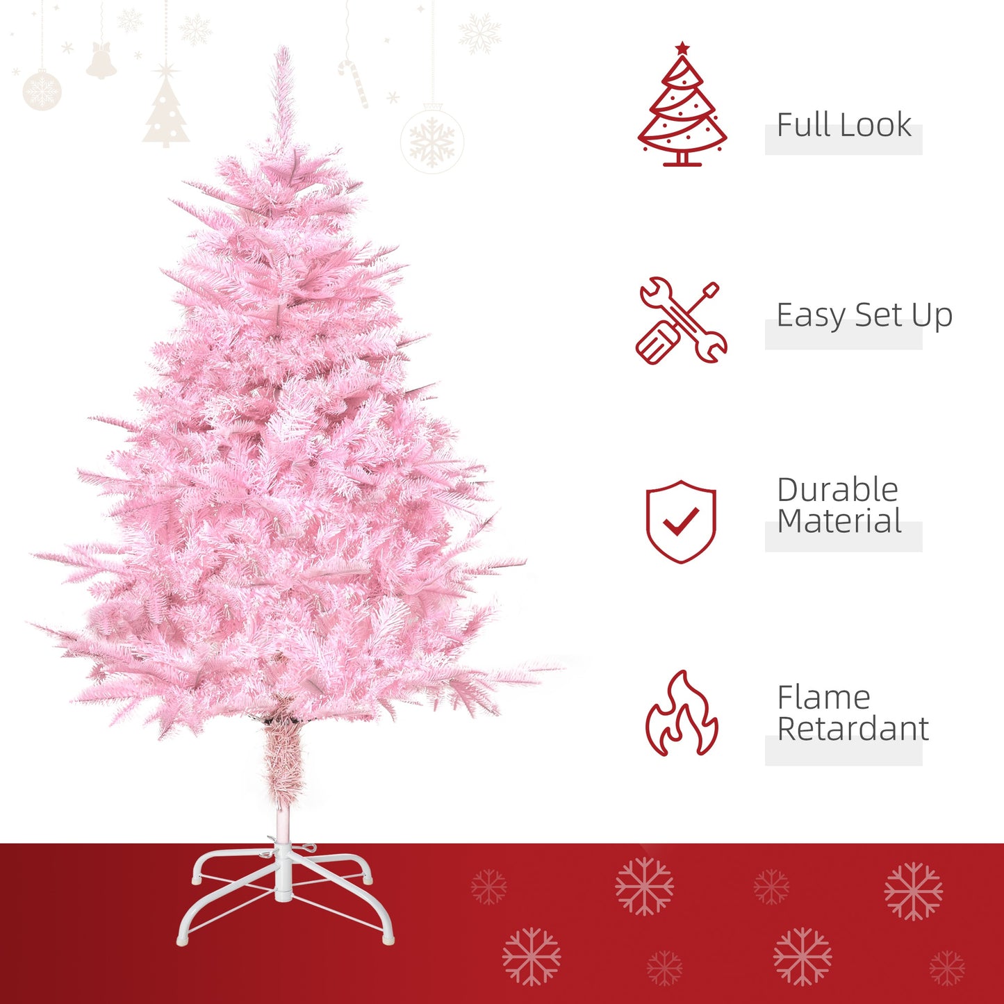 4FT Pop-up Artificial Christmas Holiday Tree Decoration With Automatic Open For Home Party, Pink