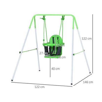 Steel Nursery Baby Swing with Safety Seat Belt Support Back Green