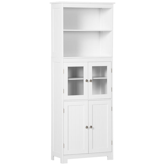 Freestanding Kitchen Cupboard, 4-Door Storage Cabinet with Adjustable Shelf and Glass Doors for Dining Room, Living Room, White