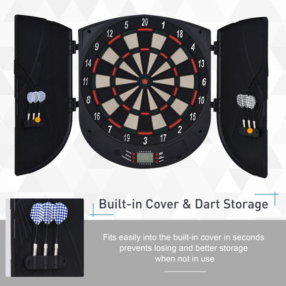 Electronic Dartboard Set 26 Games and 185 Variations with 6 Darts and Cabinet to Storage Multi-Game Option Ready-to-Play