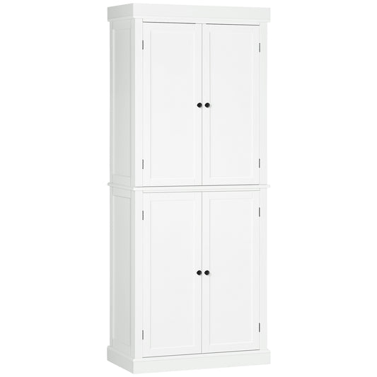 Freestanding Kitchen Cupboard with 4 Doors, Storage Cabinet with 6-Tier Shelving and 4 Adjustable Shelves, White