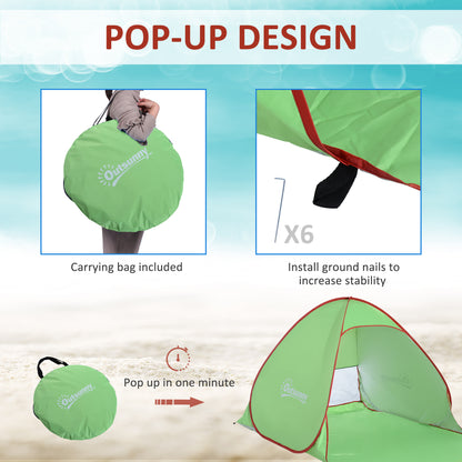 Outsunny 2-3 Person Pop up Tent Beach Tent Hiking UV 30+ Protection Patio Sun Shelter (Green)