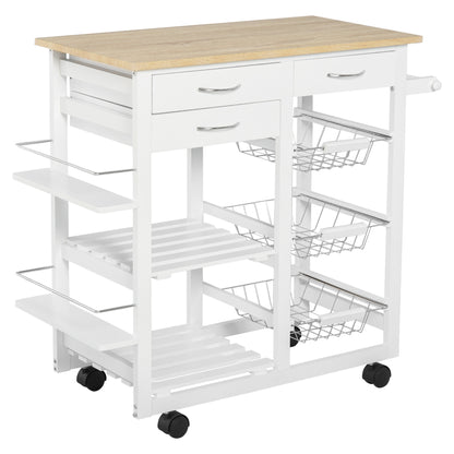 Rolling Kitchen Island on Wheels Trolley Utility Cart with Spice Racks, Towel Rack, Baskets & Drawers for Dining Room