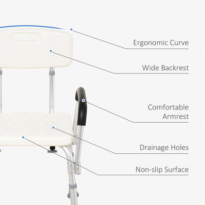 Adjustable Shower Bench Stool Chair With Back and Armrest