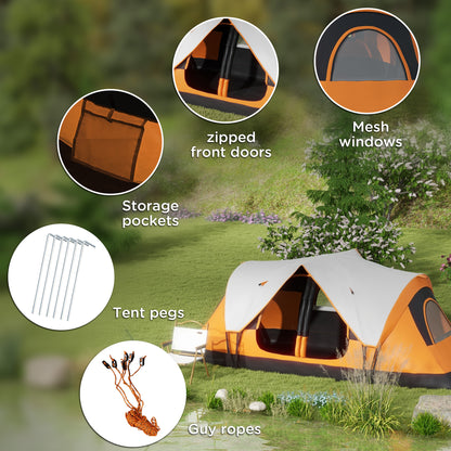 Outsunny Camping Tent for 6-8 Man with 2000mm Waterproof Rainfly and Carry Bag for Fishing Hiking Festival, Orange