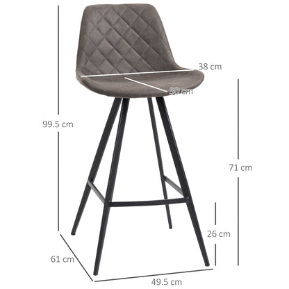 Set Of 2 Bar Stools Vintage Retro Style Microfiber Cloth Tub Seats Padded Comfortable Steel Frame Footrest Quilted Home Kitchen Chair Stylish