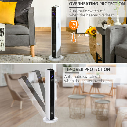 Oscillating Ceramic Tower Heater, Space Heater with Remote Control, 8H Timer, Tip-Over & Overheat Protect, 1000W/2000W