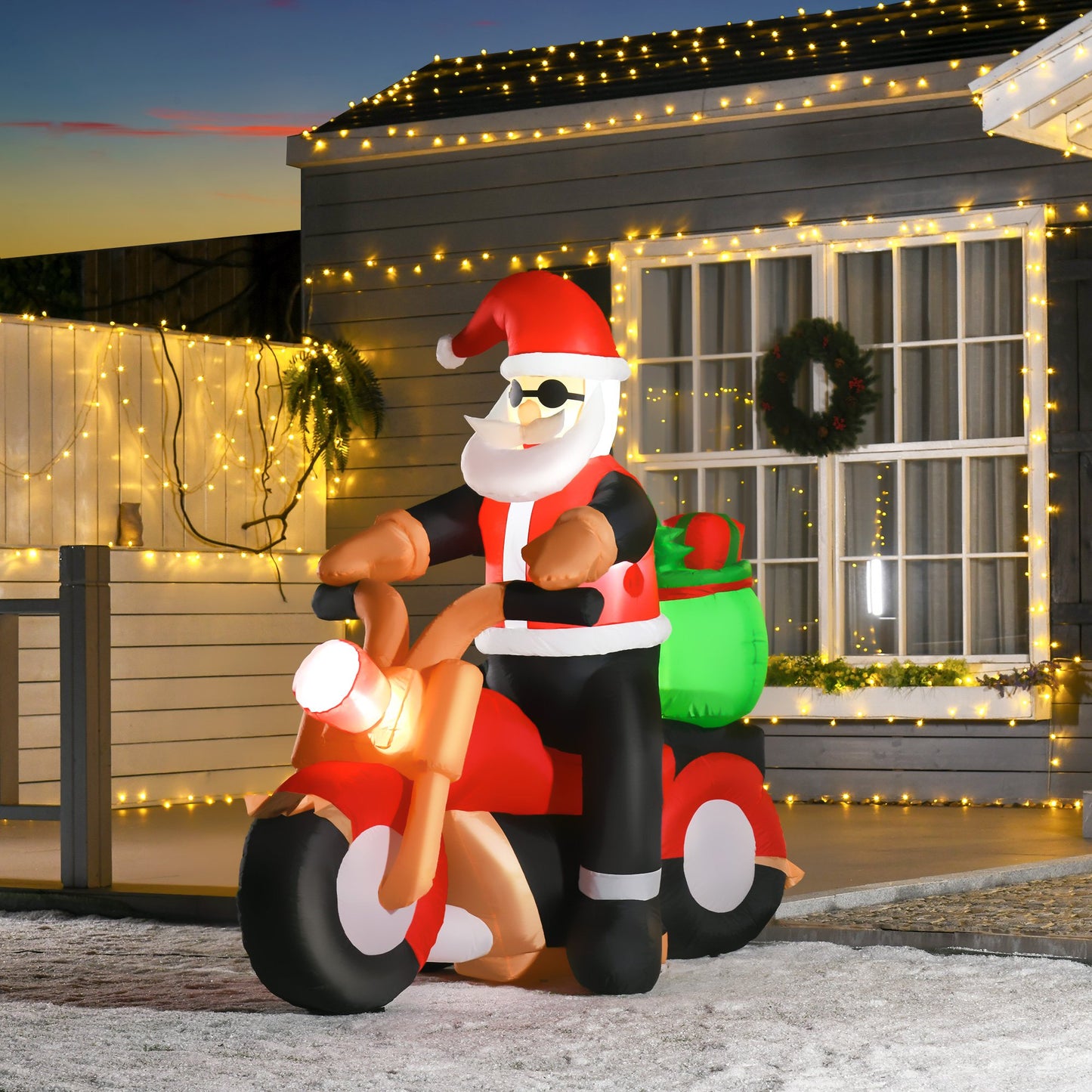 5.5ft Christmas Inflatable Santa Claus Riding a Motorcycle Blow Up Decoration Décor for Garden