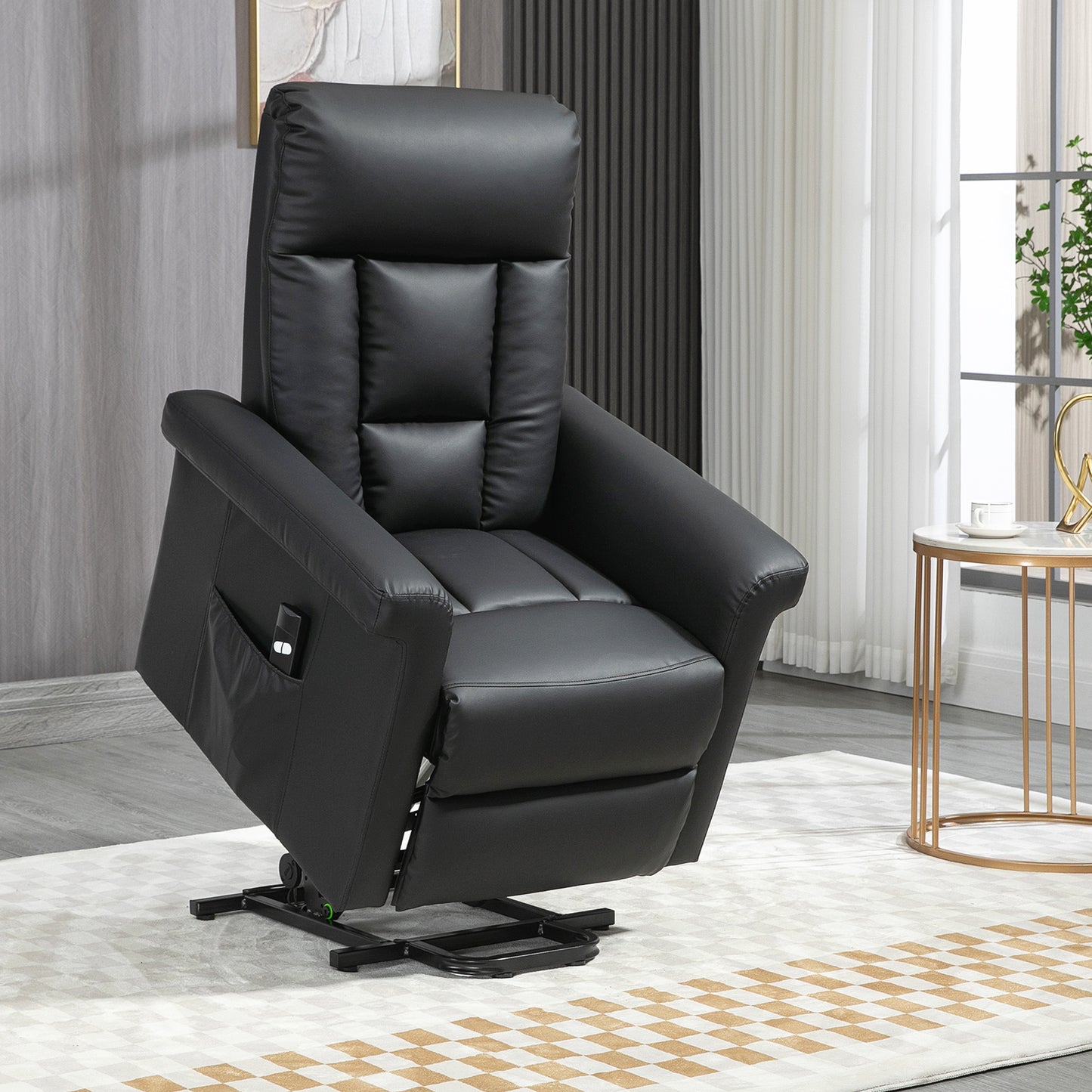 Power Lift Chair, PU Leather Recliner Sofa Chair for Elderly with Remote Control, Side Pocket, Black