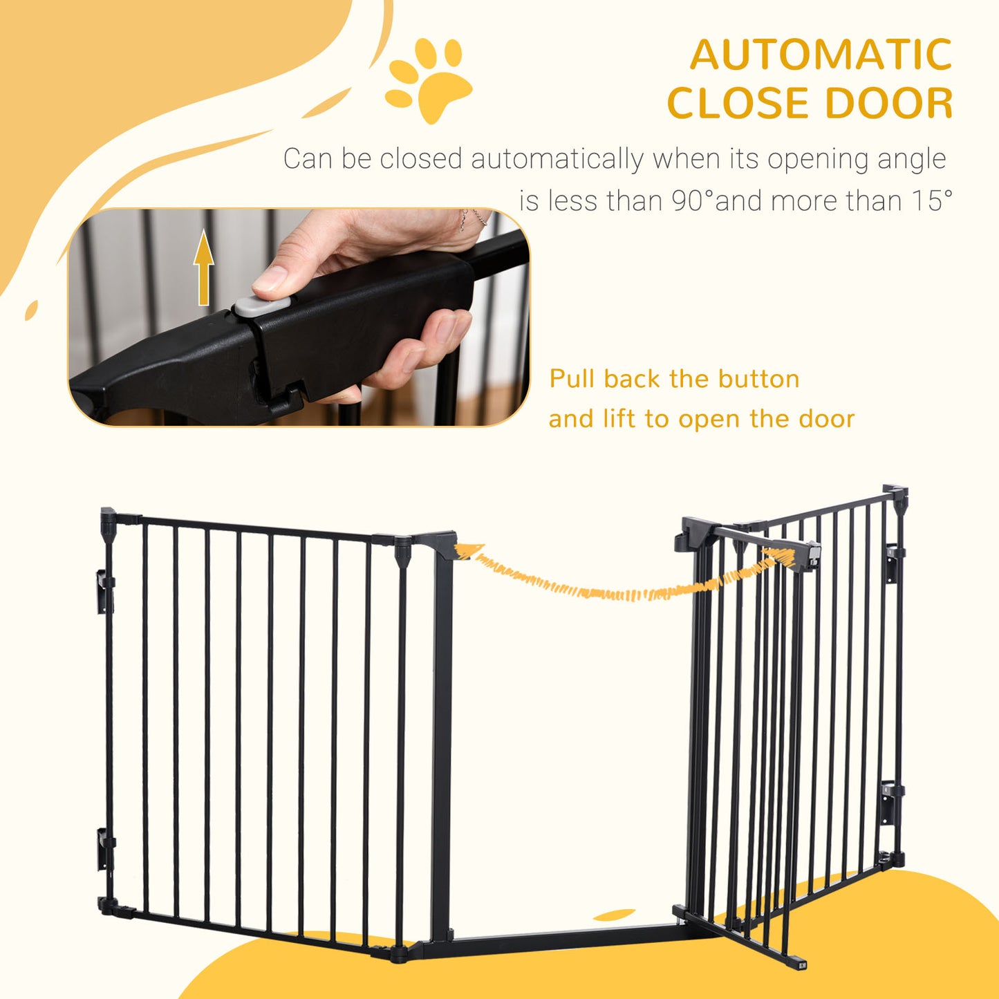 PawHut Pet Gate 3-Panel Playpen Metal Safety Fence Stair Gate For Dogs Barrier Room Divider with Walk Through Door Automatically Close Lock