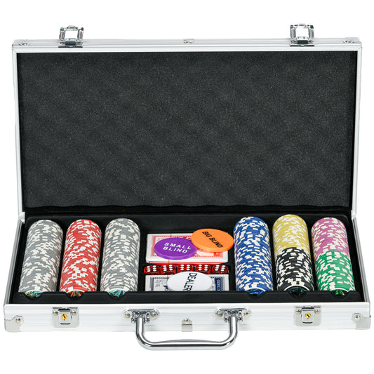 SPORTNOW 300PCS Poker Chips Set Poker Set with Mat and Chips, 2 Card Decks, Dealer, 5 Dices